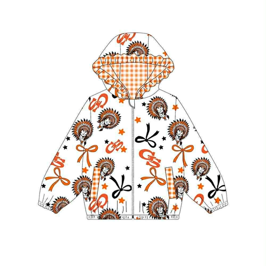 Custom moq 5 mix size milk silk summer teams baby girls clothes lace bow orange hooded long sleeve top-25.9.6