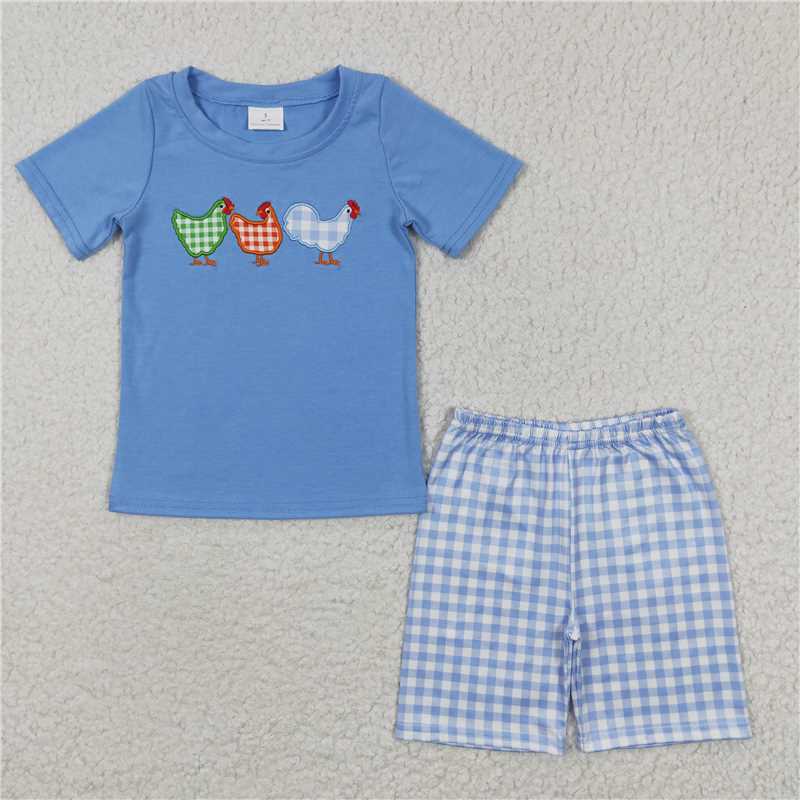 RTS Boys and girls embroidery rooster Short Sleeve Shorts sets romper