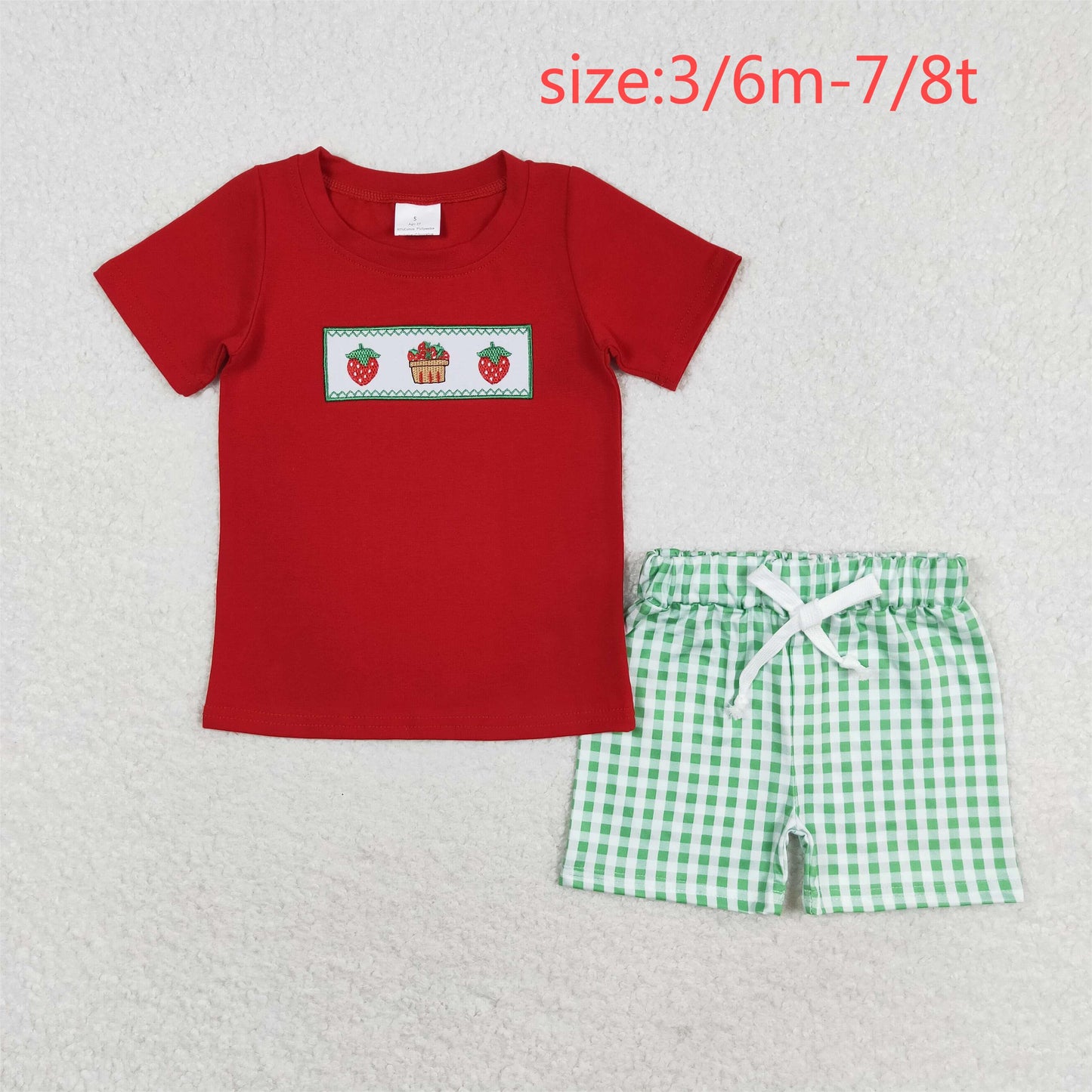 RTS NO MOQ baby boy clothes embroidery strawberry Rompers Clothes Sets