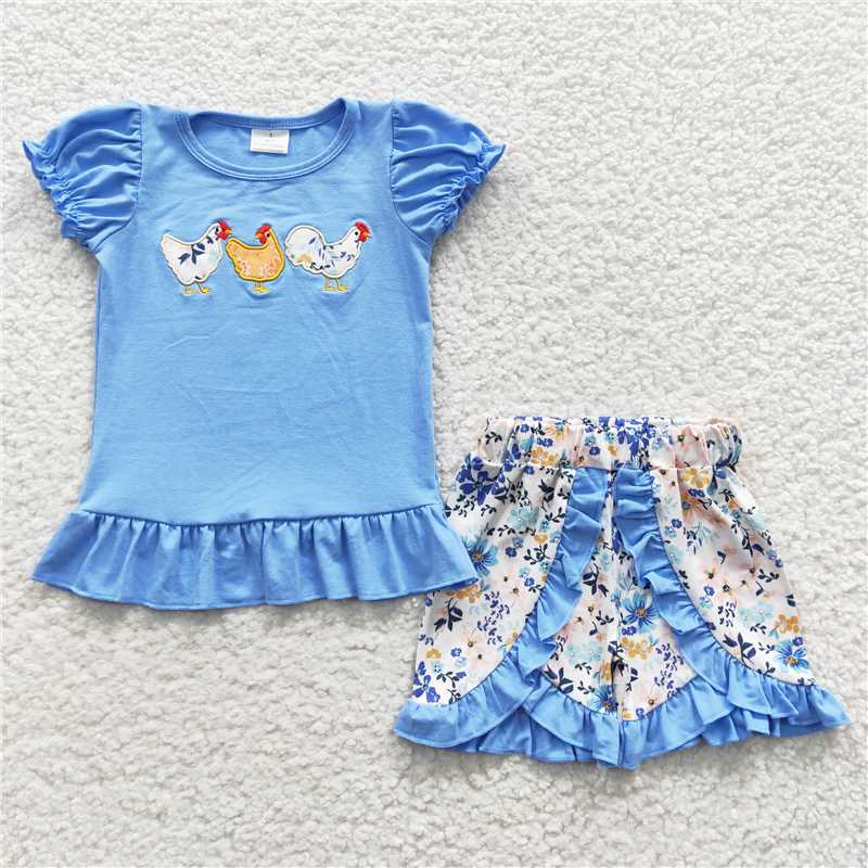 RTS Boys and girls embroidery rooster Short Sleeve Shorts sets romper