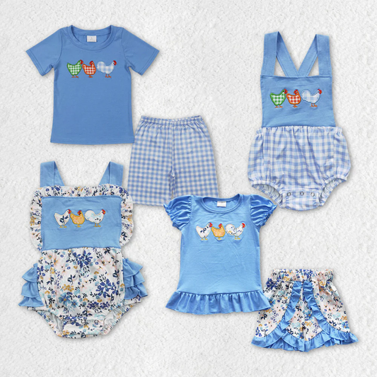 RTS Boys and girls embroidery rooster Short Sleeve Shorts sets romper