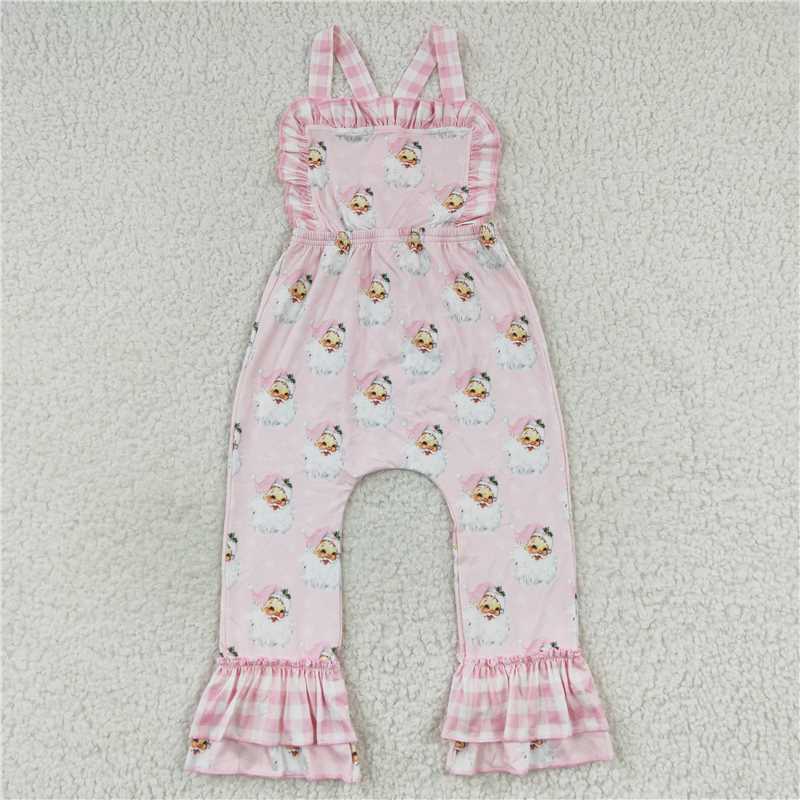 Girls Pink Vintage Santa Christmas Collection - Pocket Ruffle Tunic Pant Set & Strap Overalls Romper