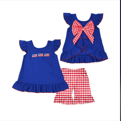 Custom moq 5 mix size National Day Flag Short-Sleeve and Shorts Set