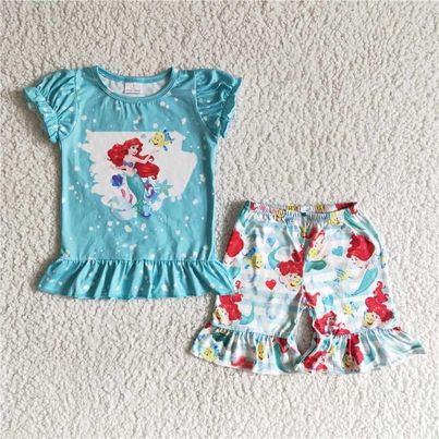 Cute Clothes  B17-25 Green Short Sleeve Striped Shorts Set