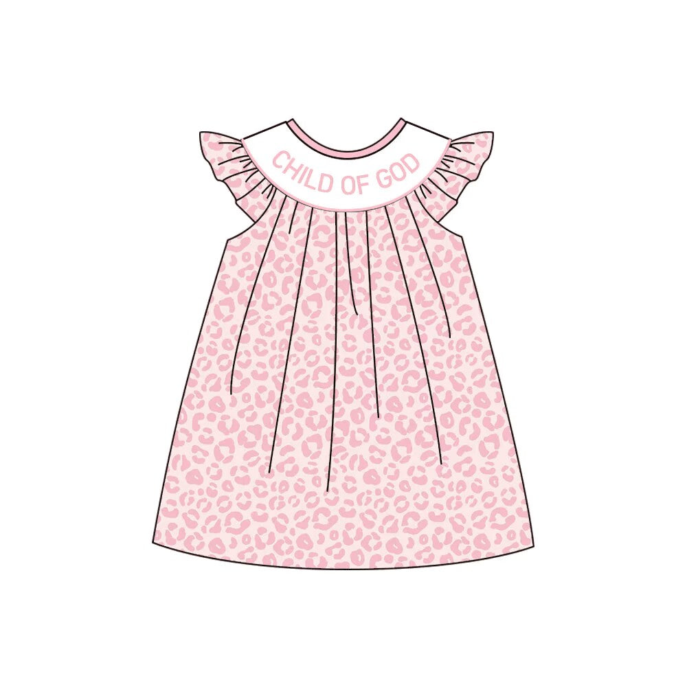 Deadline September 19 custom no moq eta 6-8weeks Pink leopard print letter sleeveless flying sleeve waist dress