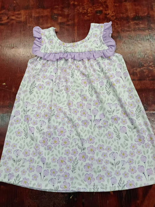 Custom moq 3 eta 6-7weeks baby girl clothes floral purple sleeveless dress-25.4.30