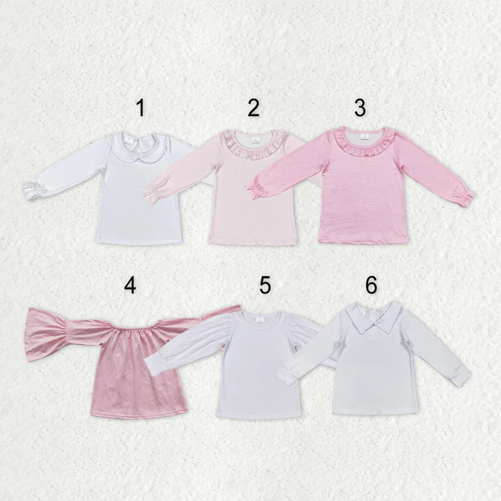 RTS NO MOQ Sibling baby girl boy clothes solid color long-sleeved tops