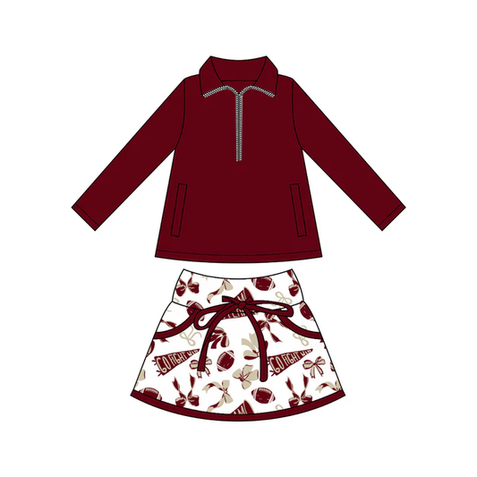 Custom moq 5 each style eta 6-7weeks baby girl clothes team brick red long sleeve skirt sets-25.8.4