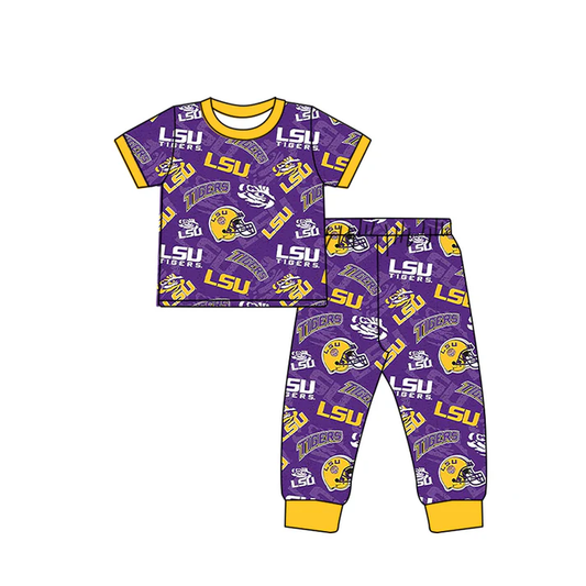 Custom summer teams baby boy clothes team purple short sleeve pants sets-25.8.5