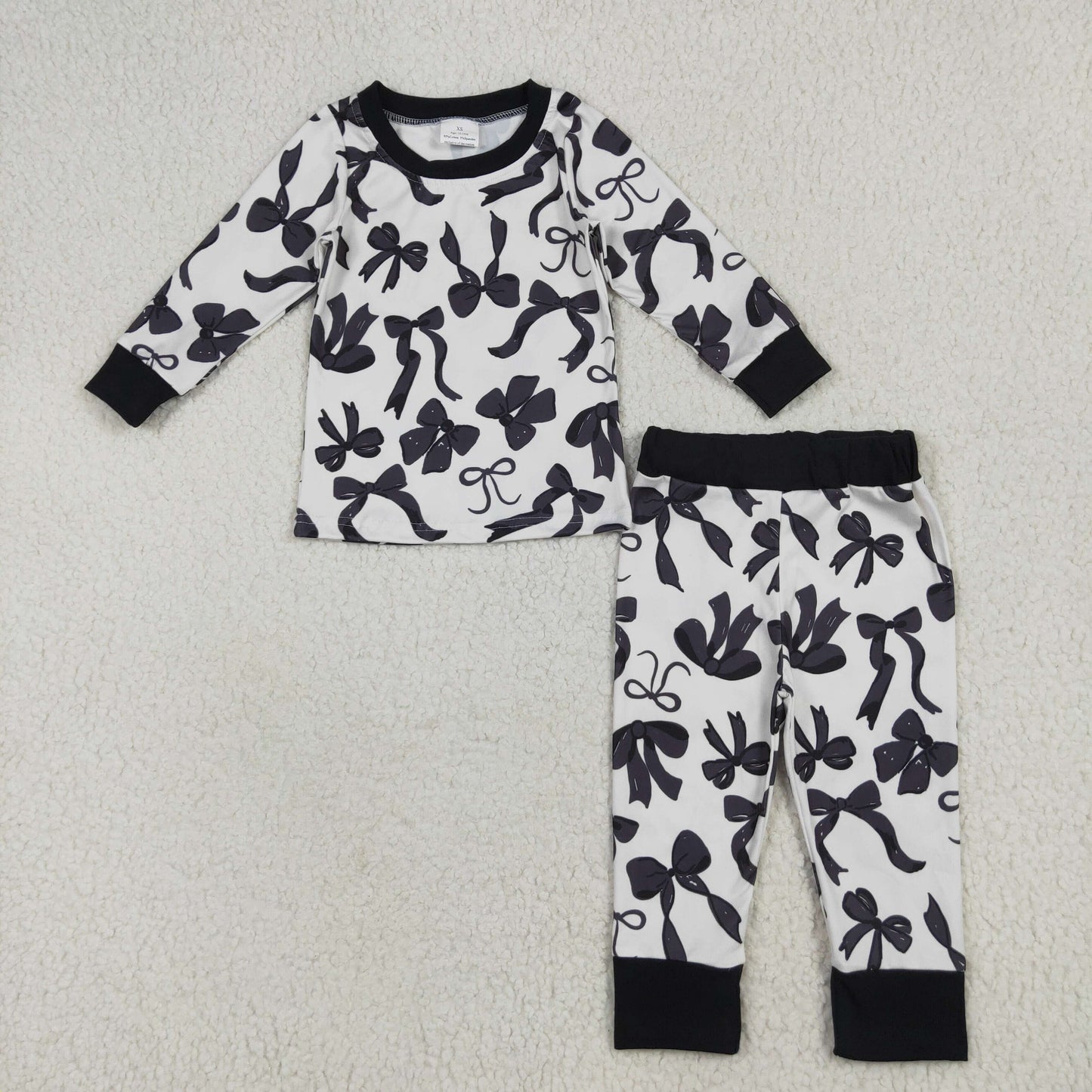 rts no moq GLP2395 Beige long-sleeved trousers pajama set with black bow pattern
