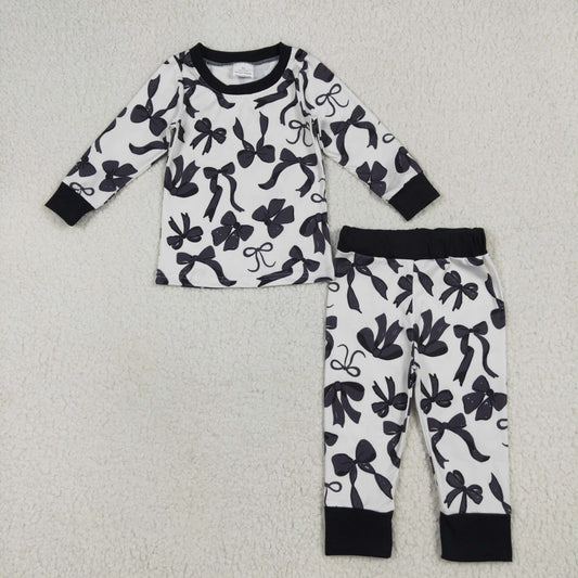rts no moq GLP2395 Beige long-sleeved trousers pajama set with black bow pattern