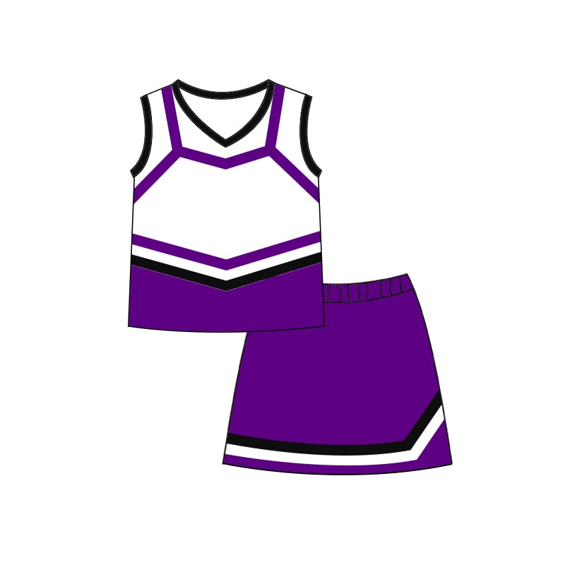 Custom moq 5 each style eta 6-7weeks baby girl clothes team purple white sleeveless skirts sets-25.7.22