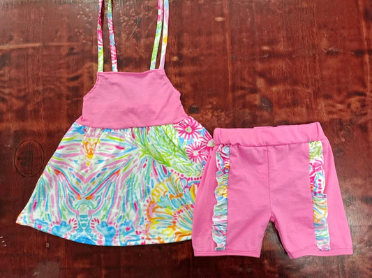 custom moq 5 eta 4-6weeks summer baby girls clothes pattern suspender pink shorts sets