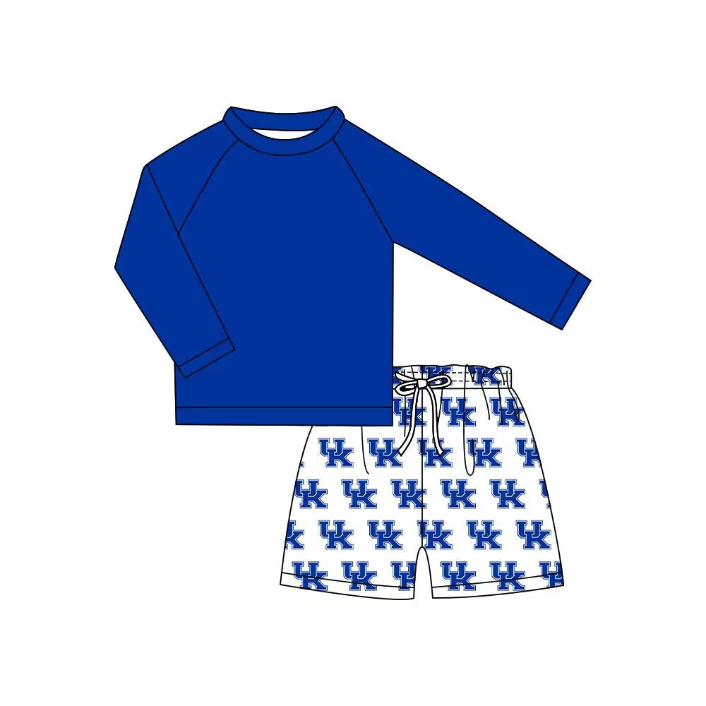 custom moq 3 Summer team T boys UK blue long sleeve top swim shorts suit