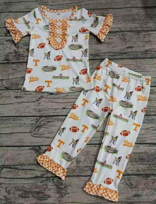 Custom moq 8 mix size milk silk Girls' short-sleeved pajamas + trousers set