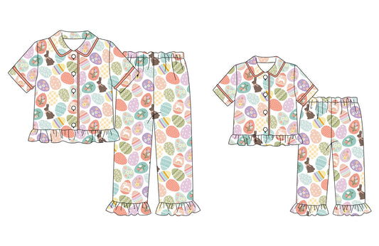 25.9.18 custom each style moq 5eta 4-6week Sibling Sister easter egg baby short sleeve pants sets and adult sets match design