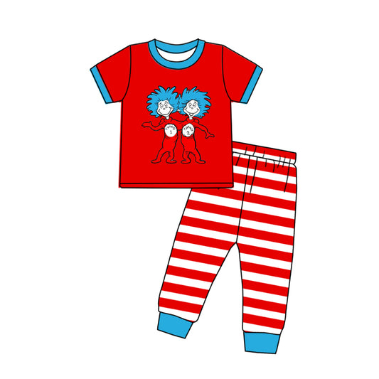 10.19 custom each style moq 5eta 4-6week baby boys clothes dr seuss red short sleeve striped pants sets
