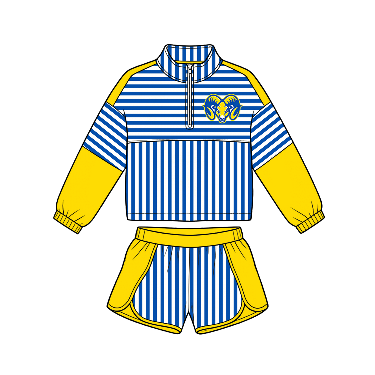 custom moq 5 mix size MSD072406 Baby Girls Stripe Zip Pullover Long Sleeve Top Shorts Team Sets