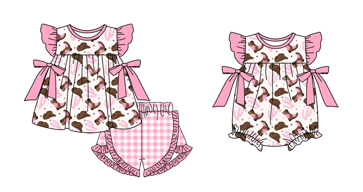 2.11 custom each style moq 5eta 4-6week Sibling Sister boot catcus baby girls short sleeve shorts sets and romper match design