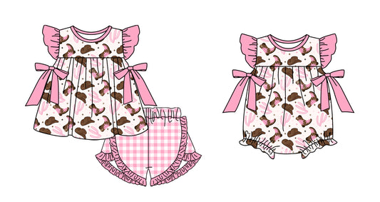 2.11 custom each style moq 5eta 4-6week Sibling Sister boot catcus baby girls short sleeve shorts sets and romper match design