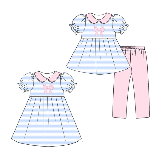 25.10.16 custom each style moq 5 eta 6-8week Sibling Sisters bow baby girl short sleeve pants sets and dress match family design