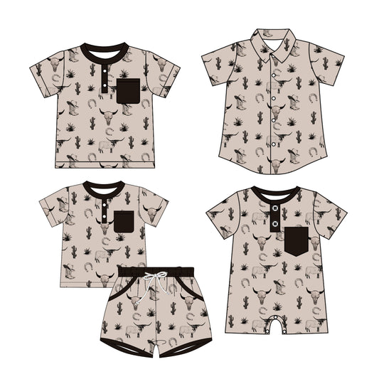 25.10.22 custom each style moq 5 eta 6-8 week Sibling Sister cow head boot hat baby boy short sleeve shorts sets and boy rompers and top 2 match family design