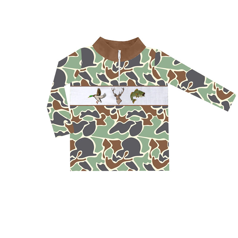 9.6 custom each style moq 5 eta 4-6week baby boys clothes deer duck camouflage green long sleeve top