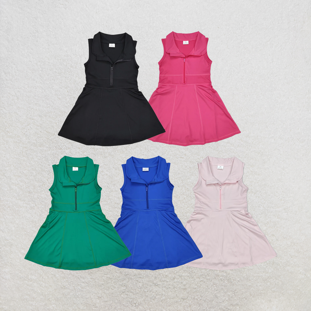 RTS NO MOQ Sibling Baby Girls Black Athletic Active Wear Knee Length Dresses