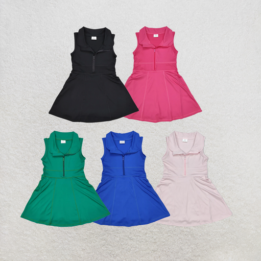 RTS NO MOQ Sibling Baby Girls Black Athletic Active Wear Knee Length Dresses