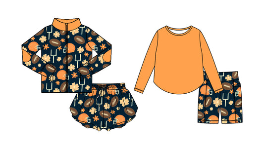 25.8.30 custom each style moq 5eta 4-6week Sibling Sisters rugby floral orange baby girl long sleeve shorts sets and skirts sets match family design