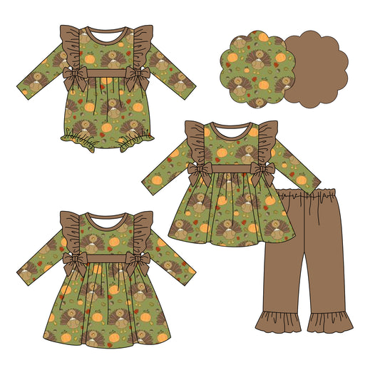 25.6.23 custom each style moq 5eta 4-6week Sibling Sisters turkey baby girl long sleeve pants sets and dress and rompers match family design