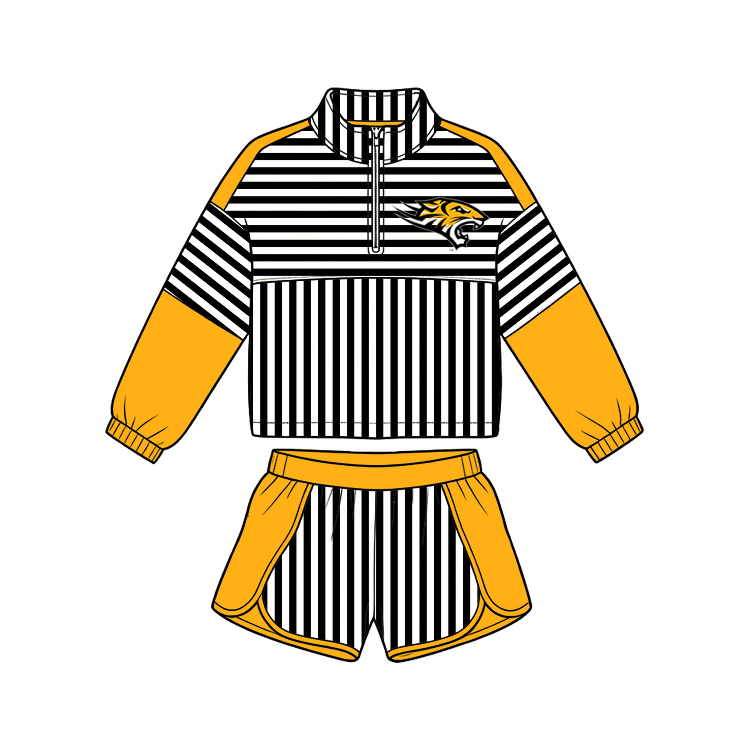custom moq 5 mix size MSD072306 Baby Girls Stripe Zip Pullover Long Sleeve Team Top Shorts Sets