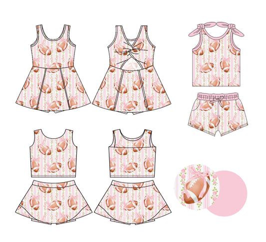 25.6.20 custom each style moq 5eta 4-6week Sibling Sister rugby bow baby girl short sleeve shorts sets and skirts sets and dress match design