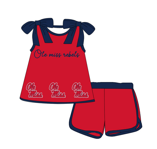Custom moq 5 each style eta 6-8weeks baby girl clothes team red suspender shorts sets-25.10.14