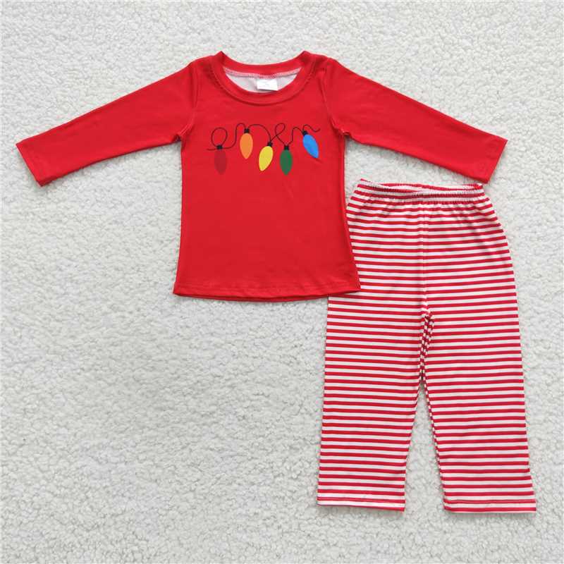 Baby Girls boys Christmas inspired holiday light print red and red polka dot pajama set Family siblings set