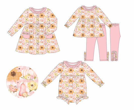 25.5.24 custom each style moq 5eta 4-6week Sibling Sisters floral baby girl long sleeve pants sets and dress and rompers match family design