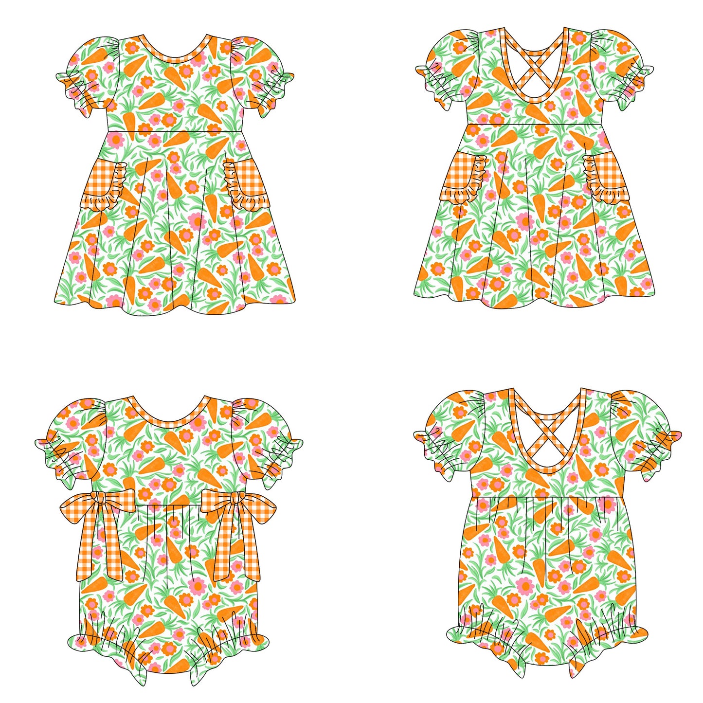 26.1.19 custom each style moq 5 eta 6-8week Sibling Sister carrot baby short sleeve romper and dress match design