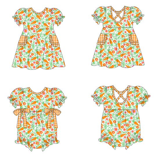 26.1.19 custom each style moq 5 eta 6-8week Sibling Sister carrot baby short sleeve romper and dress match design