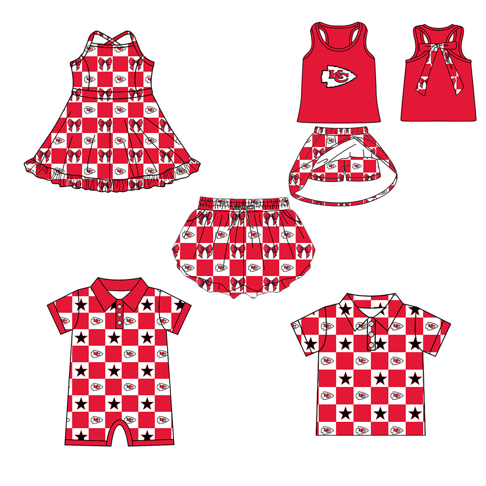 Custom moq 5 mix size milk silk summer teams Baby Girl Red Sleeveless Top Skirts Set Dress And Shorts Yoga Checked Outfit Boy's Checked Short-Sleeved Polo Shirt And Romper