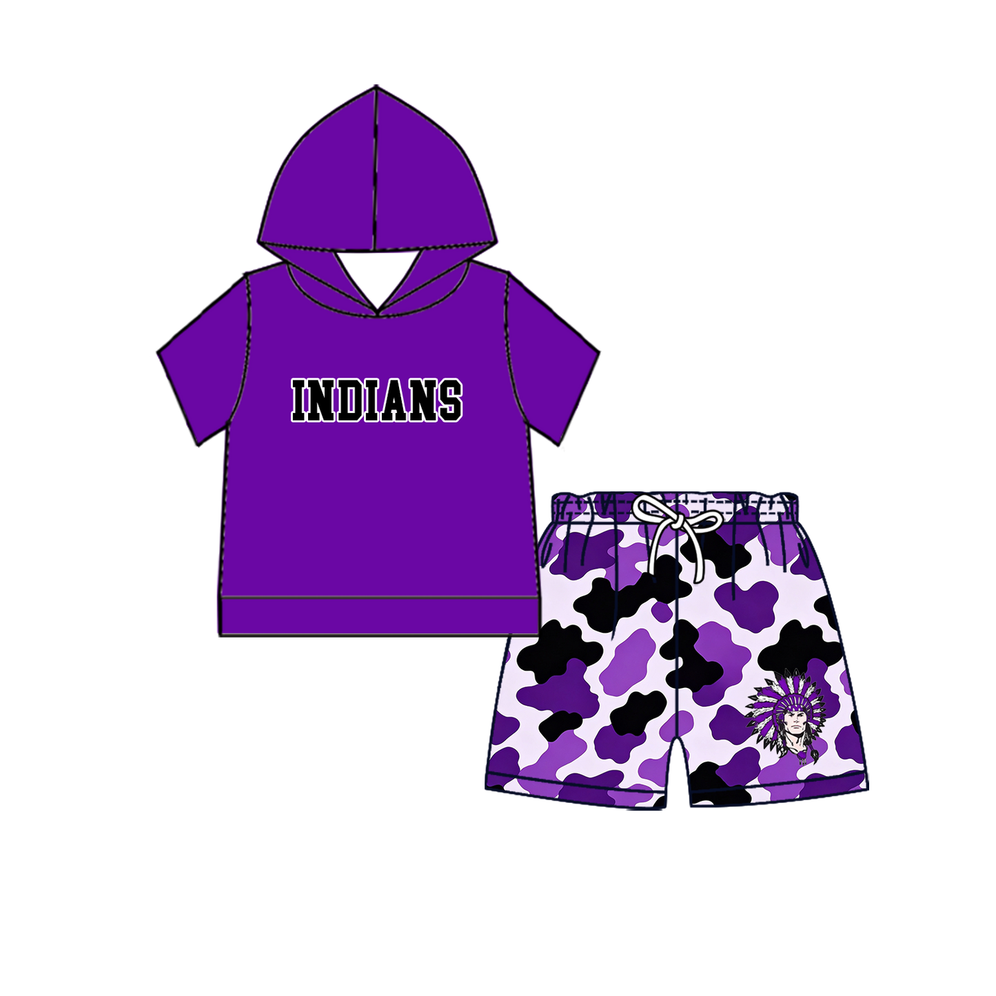 custom moq 5 mix size MSD071106 Baby Kids Short Sleeve Hooded Top Camo Elastic Waist Shorts Team Clothes Set
