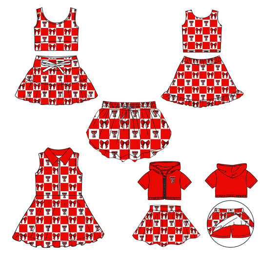 Custom moq 3 or 5 mix size milk silk summer teams baby girl clothes bow red sleeveless skirts sets 3 and dresss and shorts-26.1.26