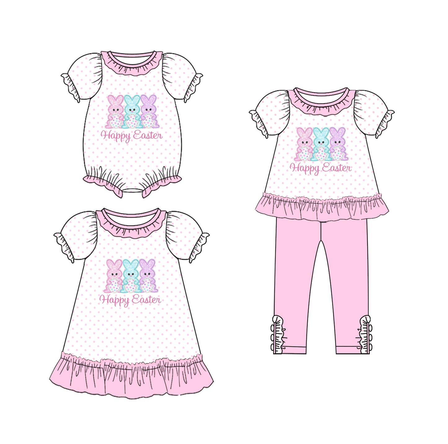 25.12.20 custom each style moq 5 eta 6-8week Sibling Sisters easter bunny baby girl short sleeve pants sets and dress and rompers match family design