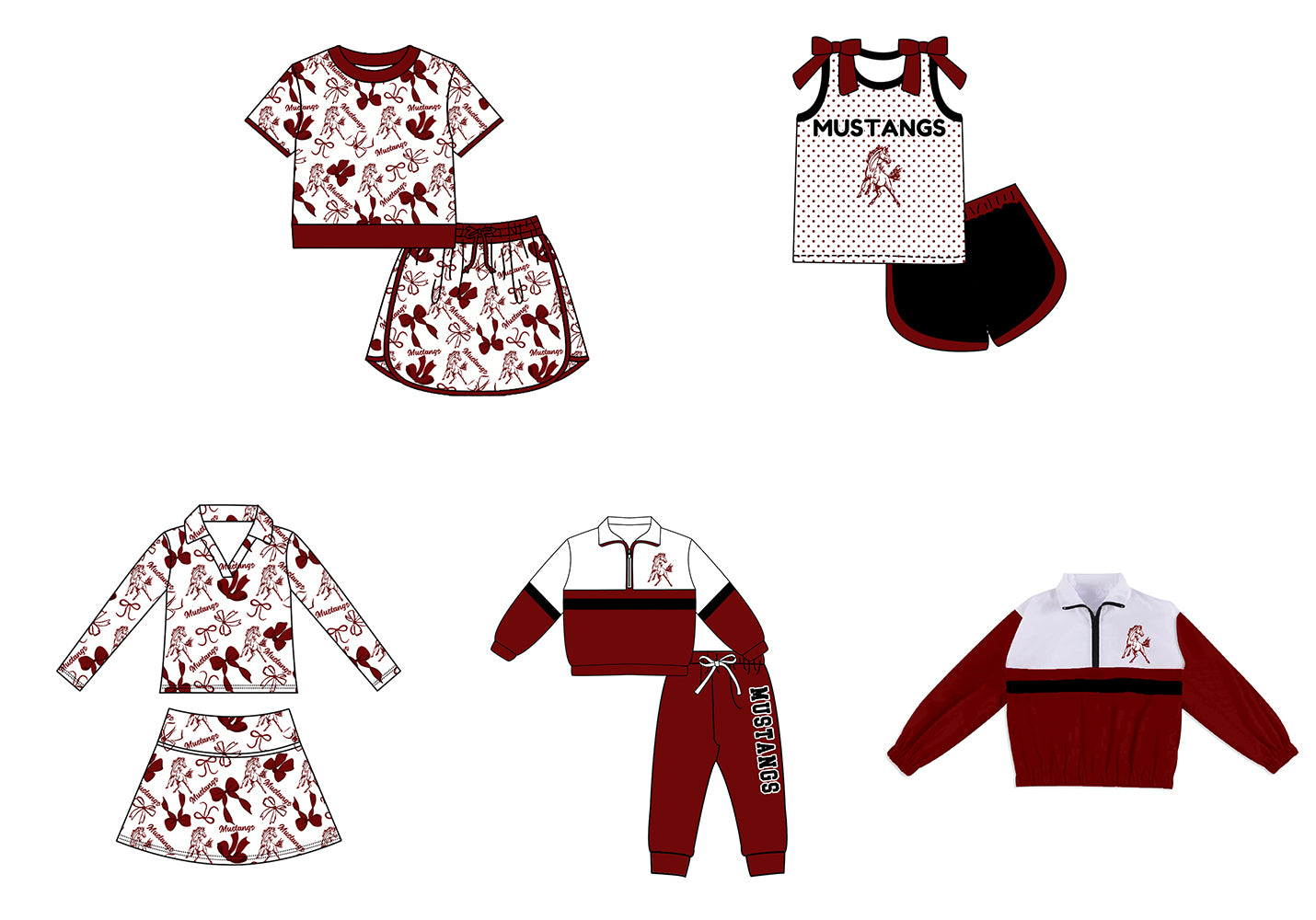 Custom moq 5 mix size milk silk summer teams Girls Polka Dot Top Shorts Set Top Skirt Short Set Zipper Pullover Jogger Pants Set Dark Red Pullover Tops