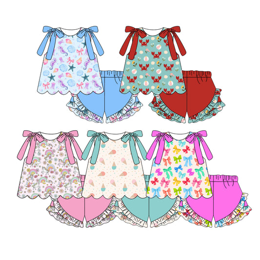 Custom moq 5 mix size Sibling Baby Girl's Print sleeveless Top And Shorts Set Cute And Comfortable Outfit for Little Ones