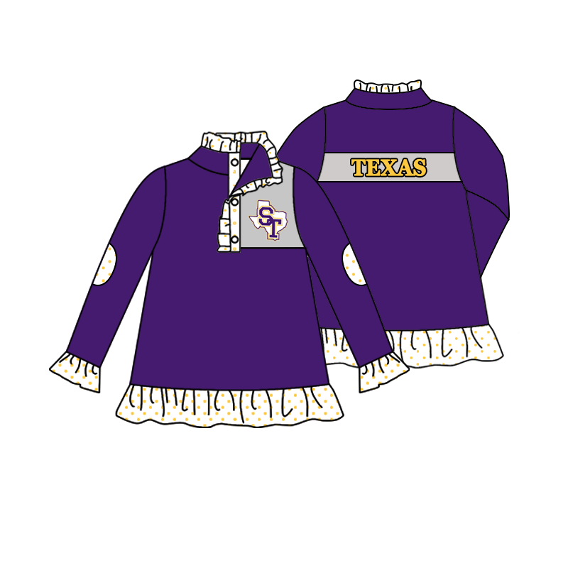 custom moq 5 mix size MSD072106 Baby Girls Zip Pullover Long Sleeve Team Top