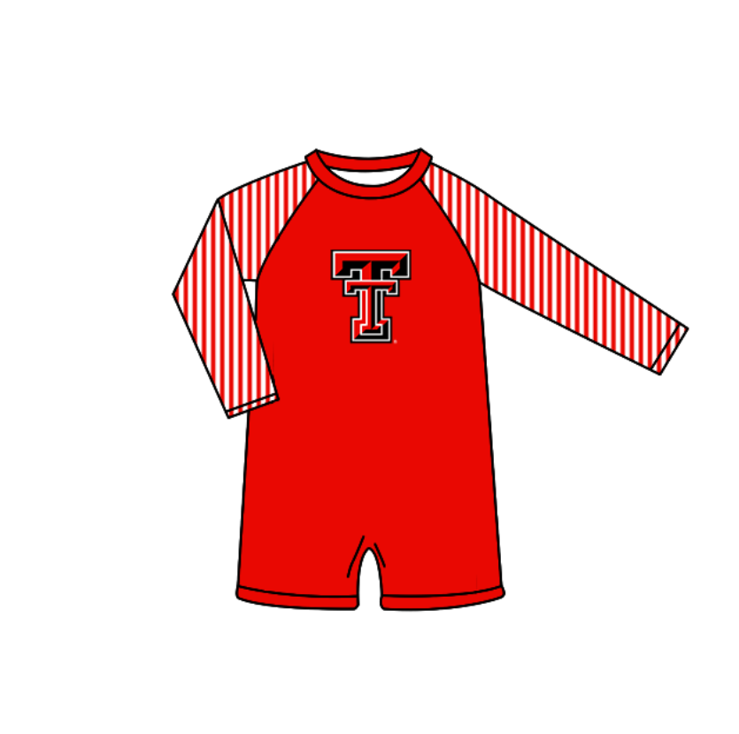 Custom moq 5 mix size milk silk summer teams baby girl boys clothes Red Two-Piece Swimsuit Set One Piece Swimsuits boy swim trunks