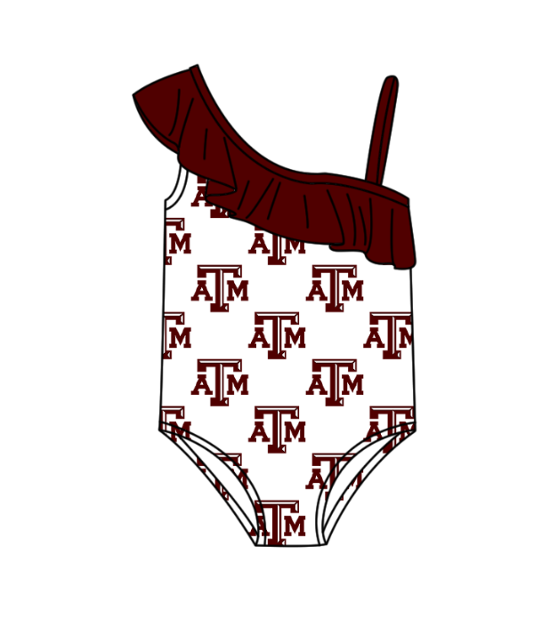 Custom moq 5 mix size milk silk summer teams Baby Girl Dark Red Two-Piece Swimsuit Set One Piece Swimsuits Boys Swim Trunks