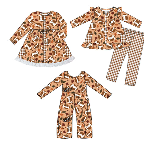25.8.11 custom each style moq 5eta 4-6week Sibling Sisters rugby fall baby girl long sleeve pants sets and dress and jumpsuit match family design