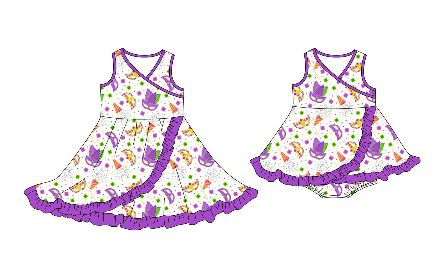 25.10.13 custom each style moq 5 eta 6-8week Sibling Sisters mardi gras baby girl short sleeve dress and romper match family design