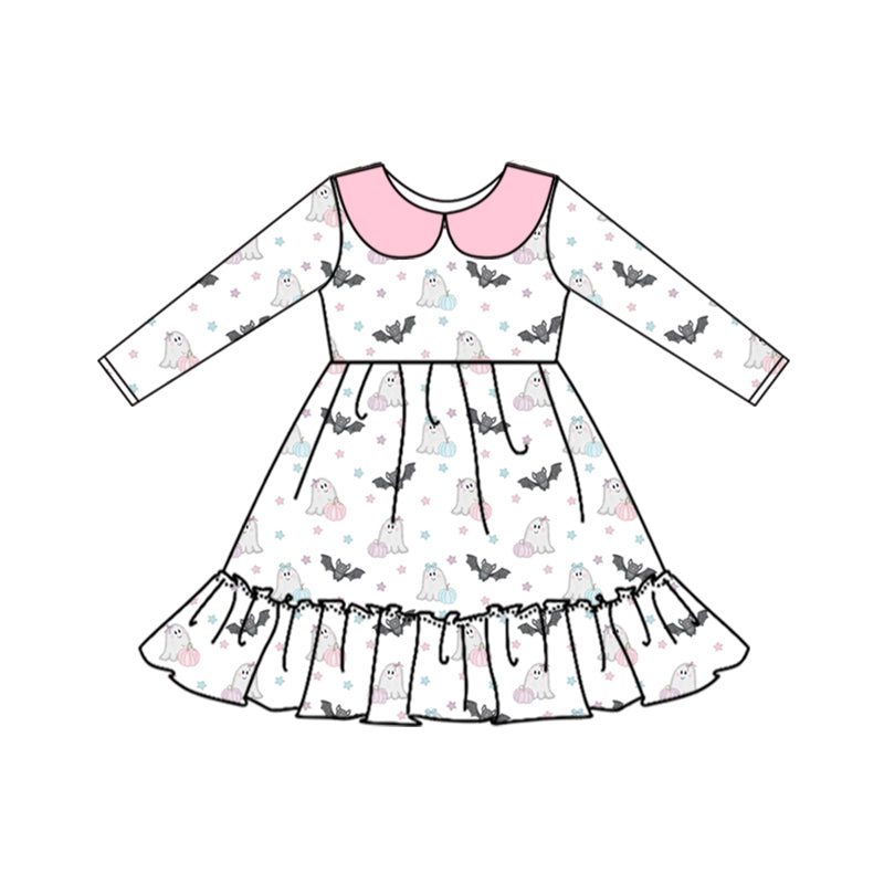6.8 custom each style moq 5eta 4-6week Sibling Sister bat ghost pink baby girls pajamas sets and dress and baby romper match family design